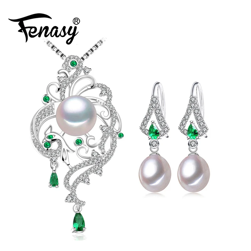FENASY Trendy 925 Sterling Silver Natural Pearl Jewelry Sets For Women Emerald Earrings Phoenix Pendant Necklace Bridal Jewelry
FENASY Trendy 925 Sterling Silver Natural Pearl Jewelry Sets For Women Emerald Earrings Phoenix Pendant Necklace Bridal Jewelry
