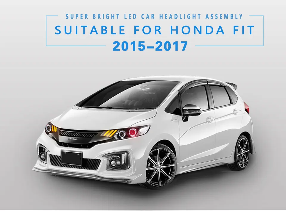 For Honda Fit JAZZ 2014-2017 LED Car Headlight Assembly LED Demon Eyes DRL Turn Signal Lights Projector Lens (1)