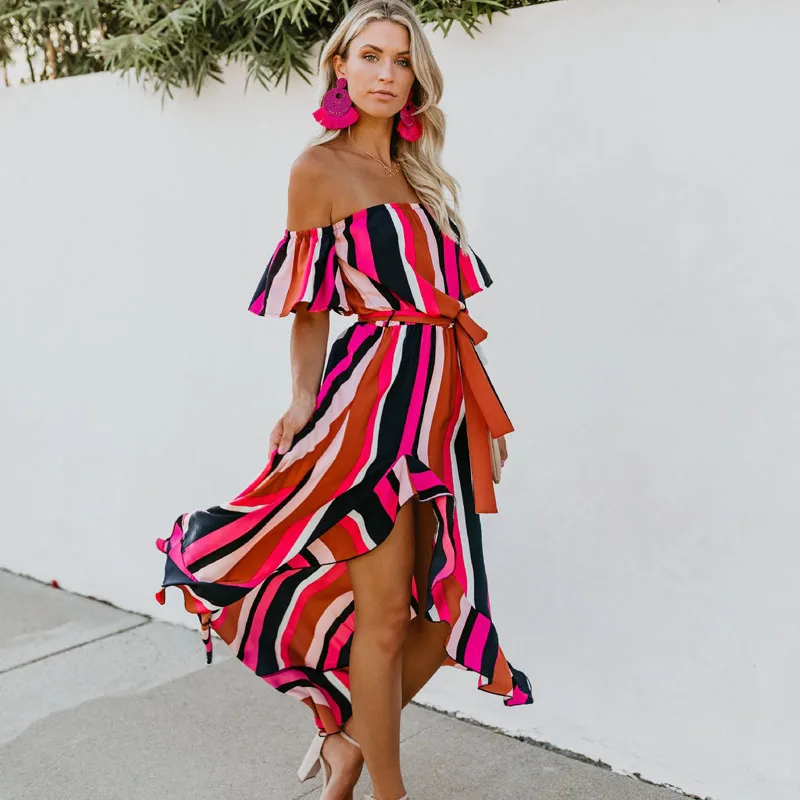 Off Shoulder Ruffle Striped Summer Dress Suit Casual Front Fork Beach Women Dress Maxi Backless Wrap Long Dress Vestidos 2019
Off Shoulder Ruffle Striped Summer Dress Suit Casual Front Fork Beach Women Dress Maxi Backless Wrap Long Dress Vestidos 2019