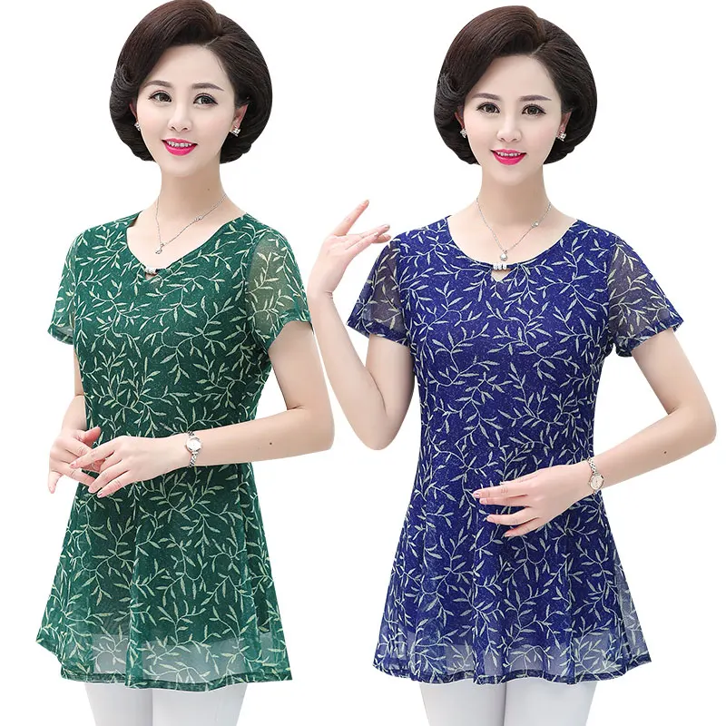 Floral Chiffon Women Short Sleeve T Shirt Middle Age Mother Clothing Summer Tops Plus Size Casual O-Neck 5XL Women Tee Shirt
Floral Chiffon Women Short Sleeve T Shirt Middle Age Mother Clothing Summer Tops Plus Size Casual O-Neck 5XL Women Tee Shirt