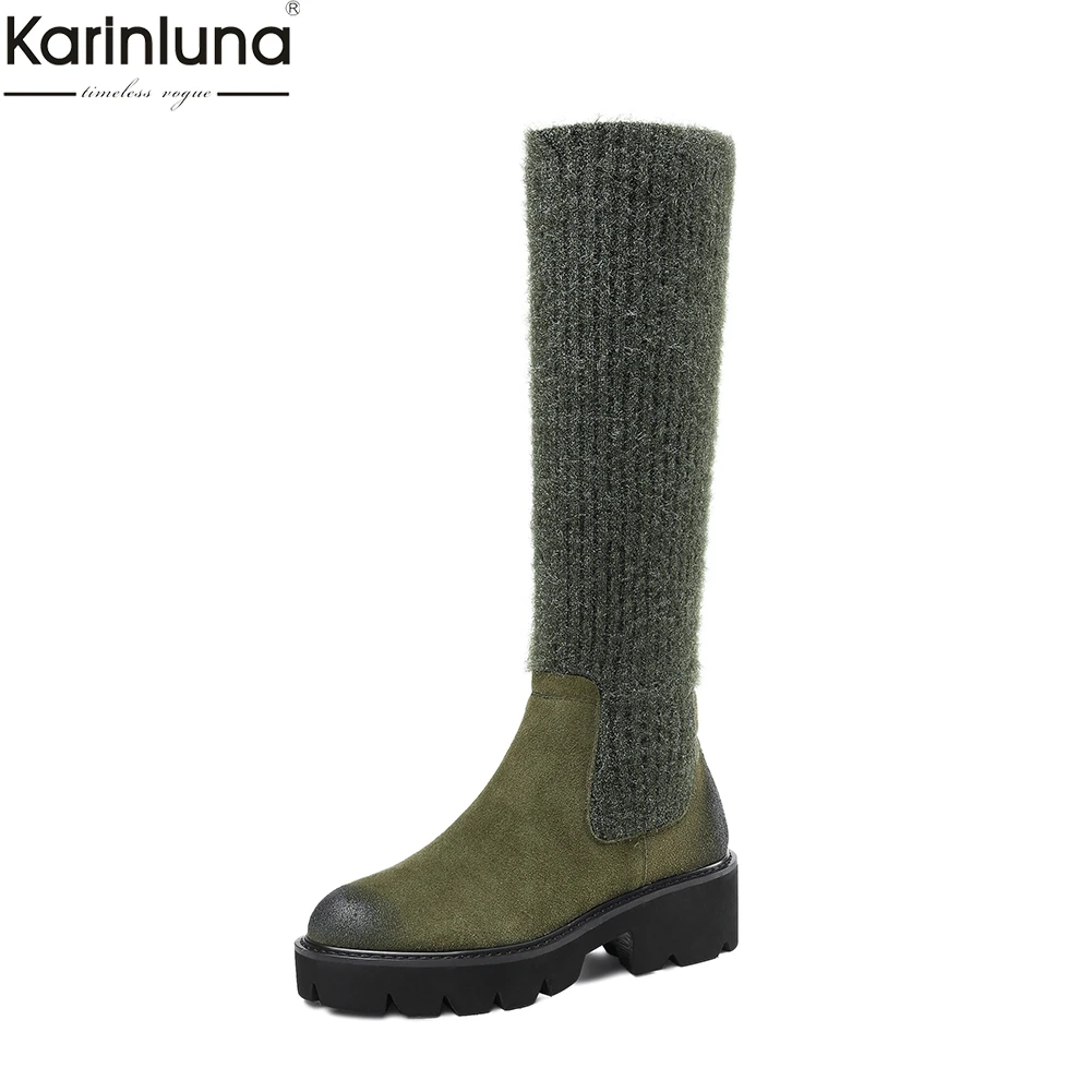 Karinluna Brand New Dropship Cow Suede Knitting Platform Chunky Heels Women Knee High Boots Shoes Woman Fashion Shoes Boots
Karinluna Brand New Dropship Cow Suede Knitting Platform Chunky Heels Women Knee High Boots Shoes Woman Fashion Shoes Boots