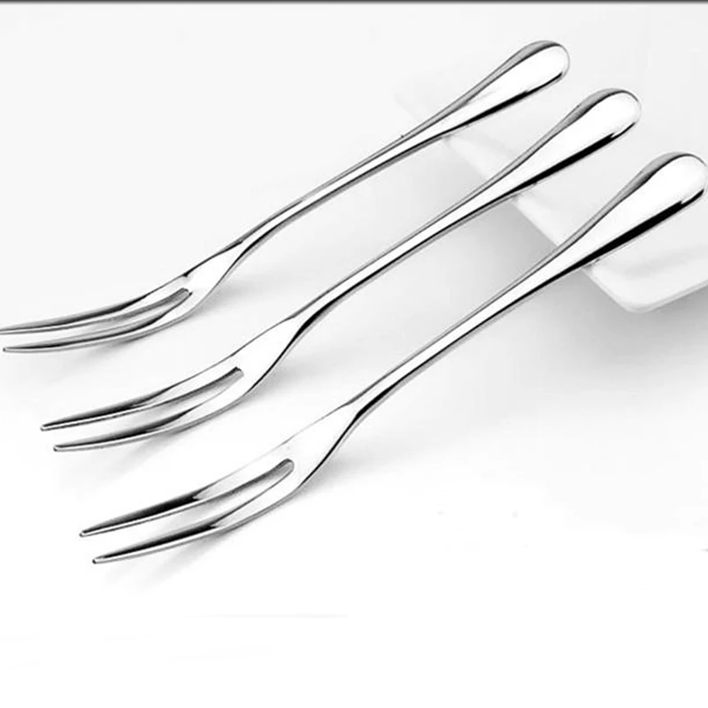 

VanKood Stainless Steel Fruit Fork Dessert Fork Eco-friendly Two Tooth Dinner Forks Fork Western Style Kitchen BBQ Tool