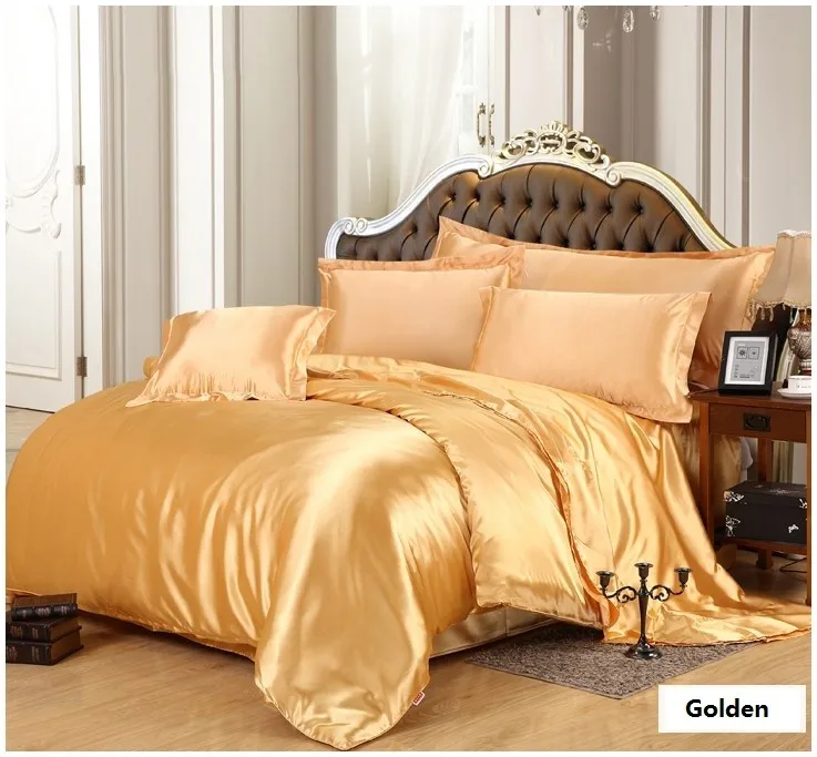 Gold Silk Duvet Cover Bedding Set Silk Satin Super King Size Queen