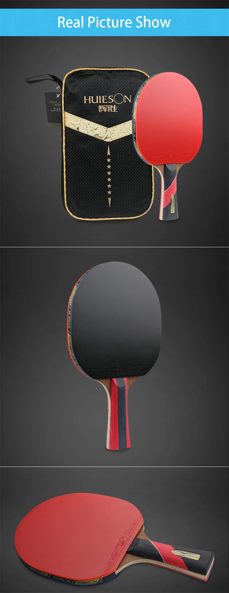 Huieson Wenge Wood & Carbon Fiber Blade 6 Star Table Tennis Racket Sticky Pimples-in Rubber Super Powerful Ping Pong Racket Bat (5)