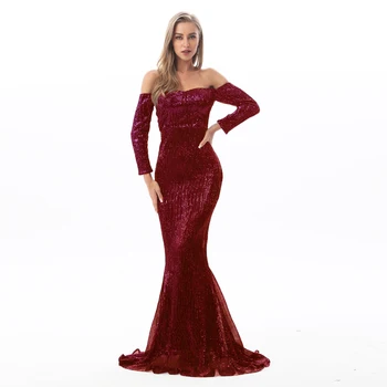 Burgundy Sequin Slash Neck Padded Maxi Dress Off The Shoulder Stretch Long Full Sleeved Backless Evening Party Dress
Burgundy Sequin Slash Neck Padded Maxi Dress Off The Shoulder Stretch Long Full Sleeved Backless Evening Party Dress