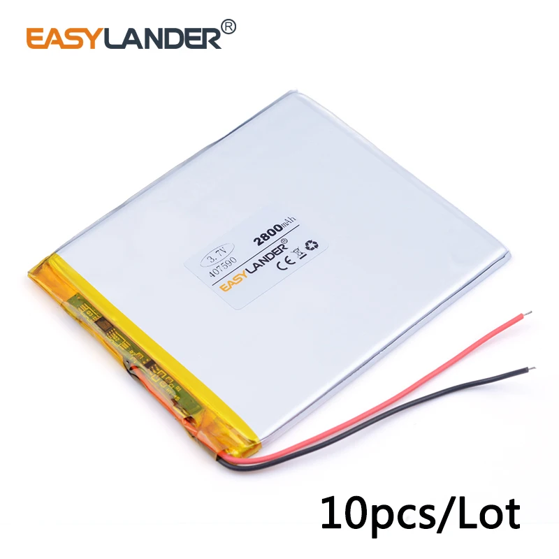 10pcs /Lot 3.7v lithium Li ion polymer rechargeable battery 407590 2800MAH For PDA Tablet PCs Digital Products 047590
10pcs /Lot 3.7v lithium Li ion polymer rechargeable battery 407590 2800MAH For PDA Tablet PCs Digital Products 047590