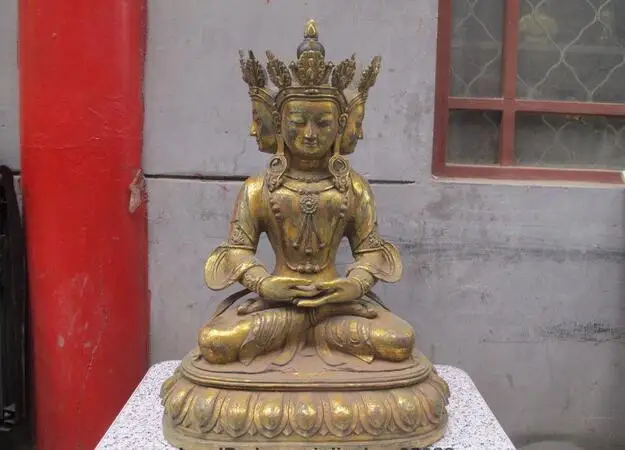 24 Tibet Bronze Gilt Buddhism Three Heads Ushnishavijaya Kwan-yin Buddha Statue
24 Tibet Bronze Gilt Buddhism Three Heads Ushnishavijaya Kwan-yin Buddha Statue