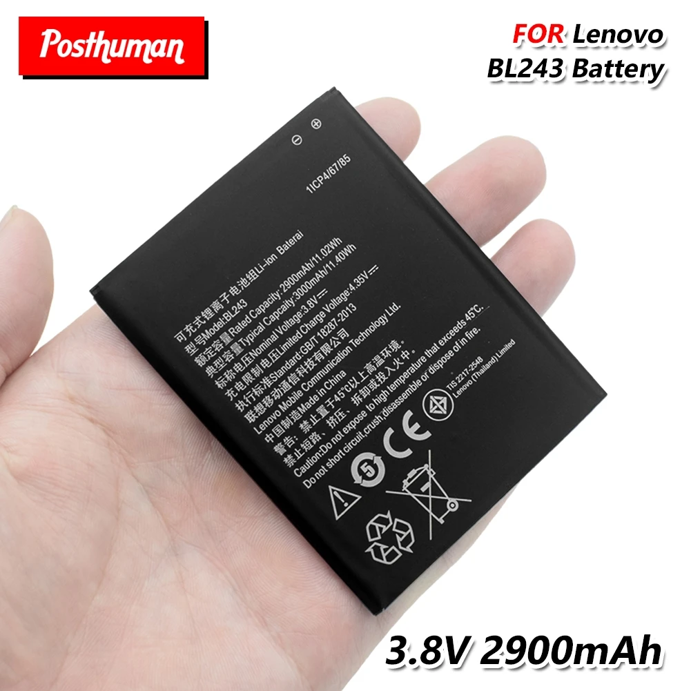 Lithium Li-Po phone battery 3.8v 2900Mah BL243 BL-243 Battery BL 243 For Lenovo A5890 A5860 A7600 A5600 K3 Note K50-T3s
Lithium Li-Po phone battery 3.8v 2900Mah BL243 BL-243 Battery BL 243 For Lenovo A5890 A5860 A7600 A5600 K3 Note K50-T3s