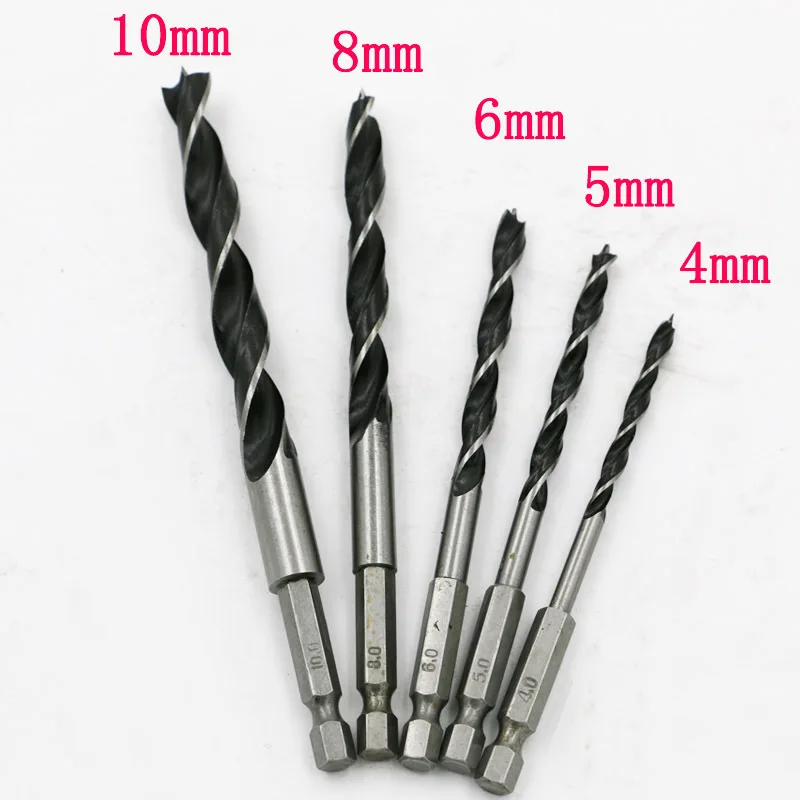 5pcs 1/4 Hex Shank Three Sharp Woodworking Drill 4/5/6/8/10mm Woodworking Reamers Power Tool Set
5pcs 1/4 Hex Shank Three Sharp Woodworking Drill 4/5/6/8/10mm Woodworking Reamers Power Tool Set