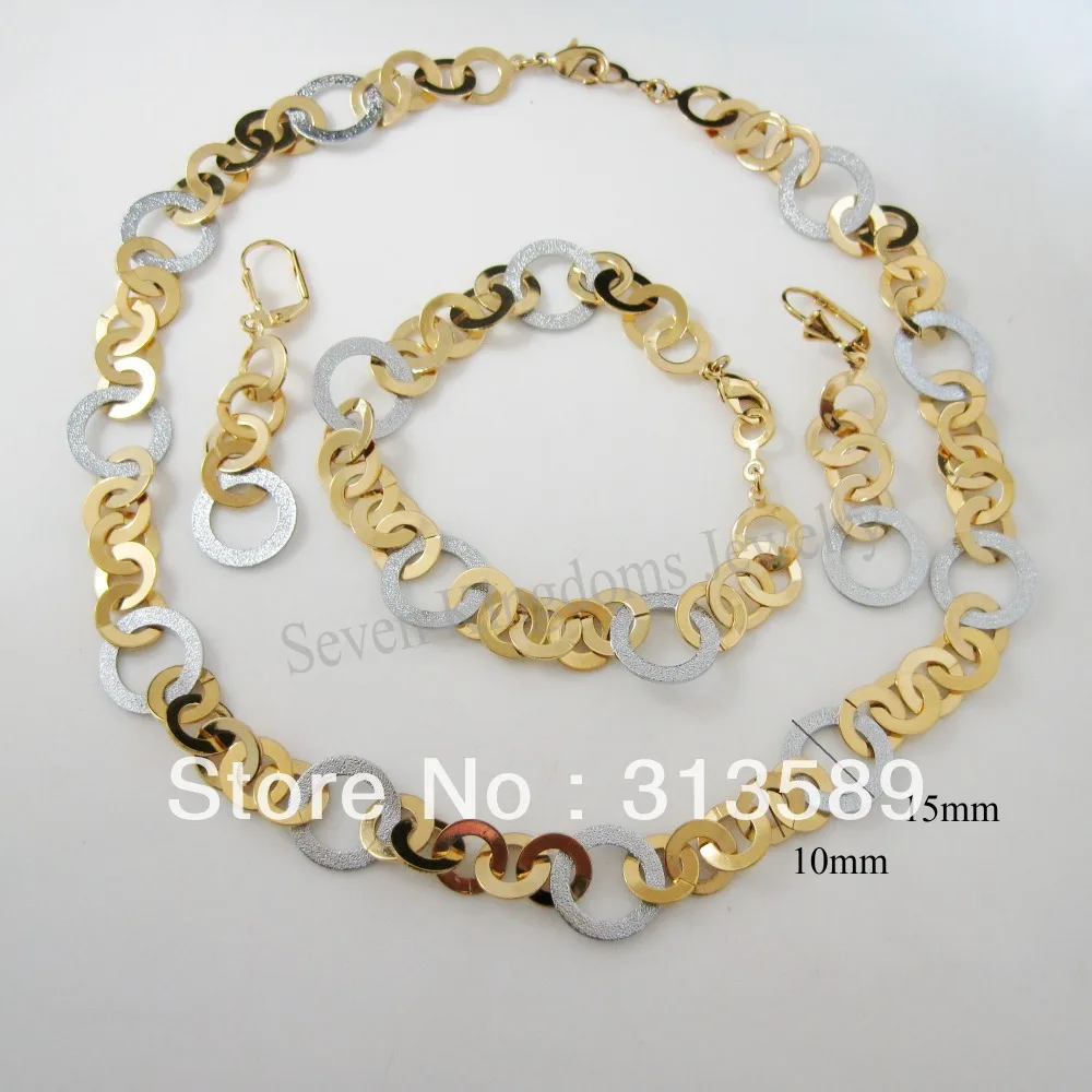 YELLOW&WHITE GOLD GP 18" NECKLACE&7.9" BRACELET DANGLE EARRING CIRCLE ROUND/Great Money Maker
YELLOW&WHITE GOLD GP 18" NECKLACE&7.9" BRACELET DANGLE EARRING CIRCLE ROUND/Great Money Maker