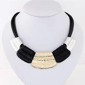 Retro Leather Necklaces & Pendants For Women Geometric Pendant Statement Necklace Jewelry Short Collars Bijoux Femme