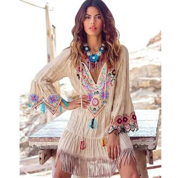 2019 women's bohemian stitching stream flower dress horn sleeve pendulum spike with deep V girl
2019 women's bohemian stitching stream flower dress horn sleeve pendulum spike with deep V girl
