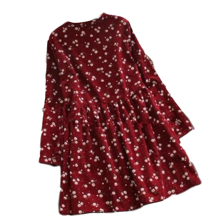 Autumn and Winter Dresses Red Blue Color Floral Print Long Sleeve Dress O Neck Corduroy Preppy Dress AF54
Autumn and Winter Dresses Red Blue Color Floral Print Long Sleeve Dress O Neck Corduroy Preppy Dress AF54