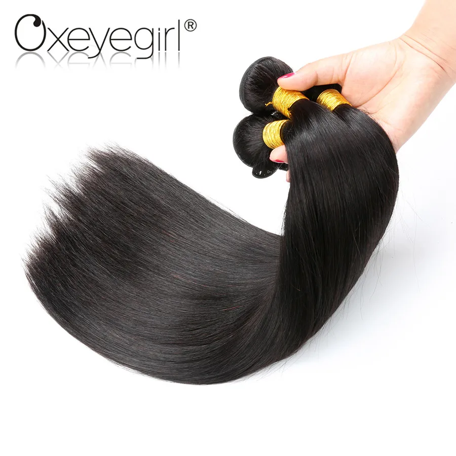 altOxeye girl Brazilian Human Hair Weave Bundles 3 Bundles/bag Straight Hair Bundles 10-28Inch Natural Color NonRemy Hair Extension