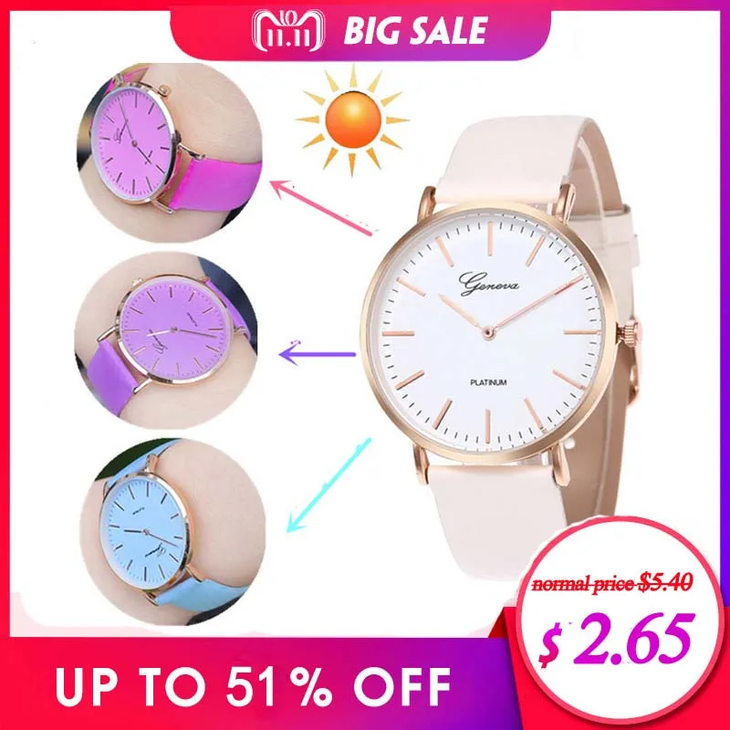 New Fashion Women Clocks and Watches Unique Style Temperature Change Color Sun UV Color Change Men Women Leather Bracelet Watch
New Fashion Women Clocks and Watches Unique Style Temperature Change Color Sun UV Color Change Men Women Leather Bracelet Watch