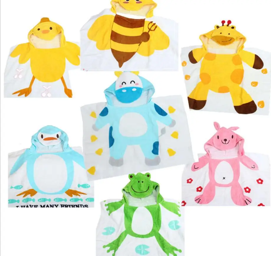 New arrival Babies Children's Catoon printing Wearable Swimming Hooded Beach Wrap Bath Towel Cloak Poncho Cotton Hooded