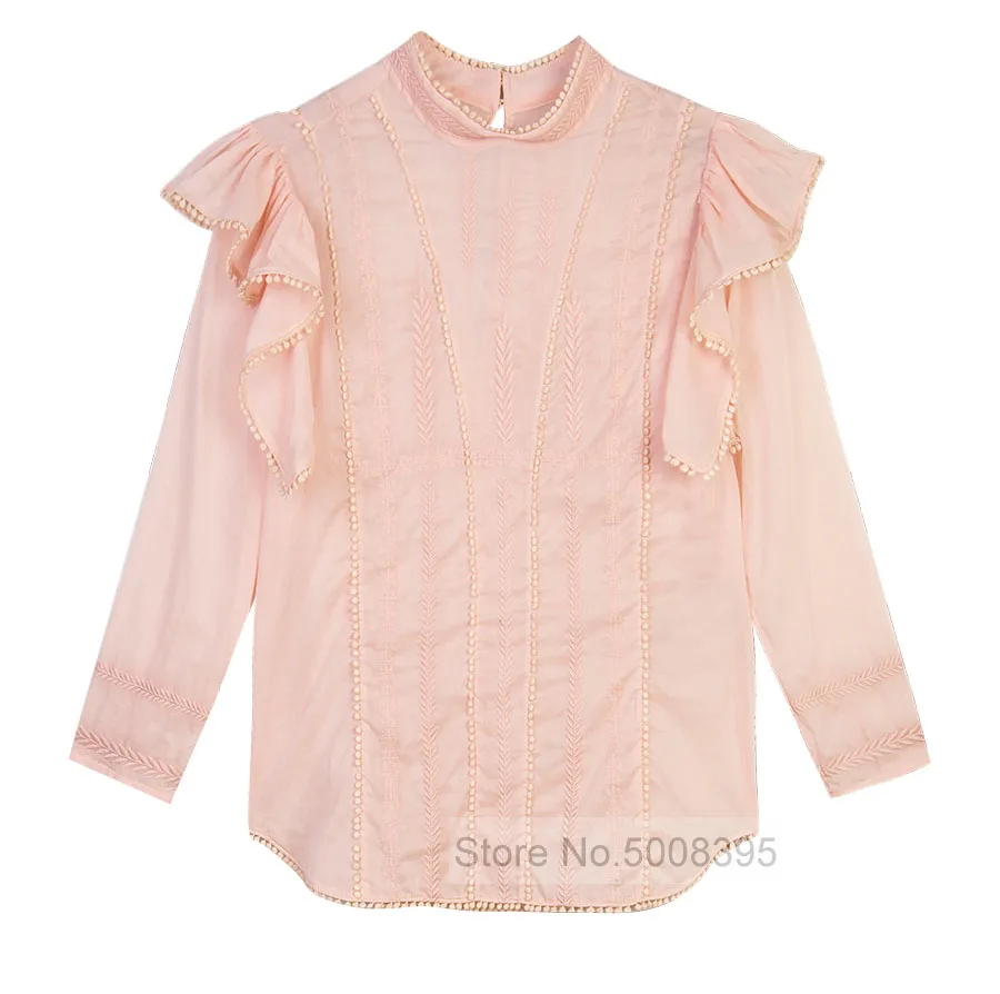 ANNY TOP Pink Embroidered Cotton TOPs Threequarter length sleeves Ruffles shoulder Fashion Blouse WOMAN 2019SS
ANNY TOP Pink Embroidered Cotton TOPs Threequarter length sleeves Ruffles shoulder Fashion Blouse WOMAN 2019SS