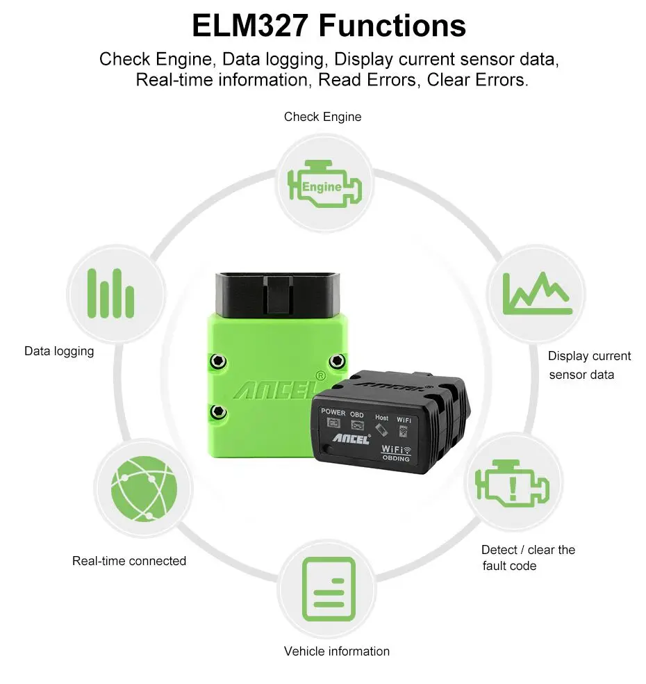 Ancel Original OBD2 Scanner ELM327 WIFI Hardware V1.5 Supports Android/iOS/Windows With PIC18F25K80 ELM 327 Wi-Fi Diesel Cars