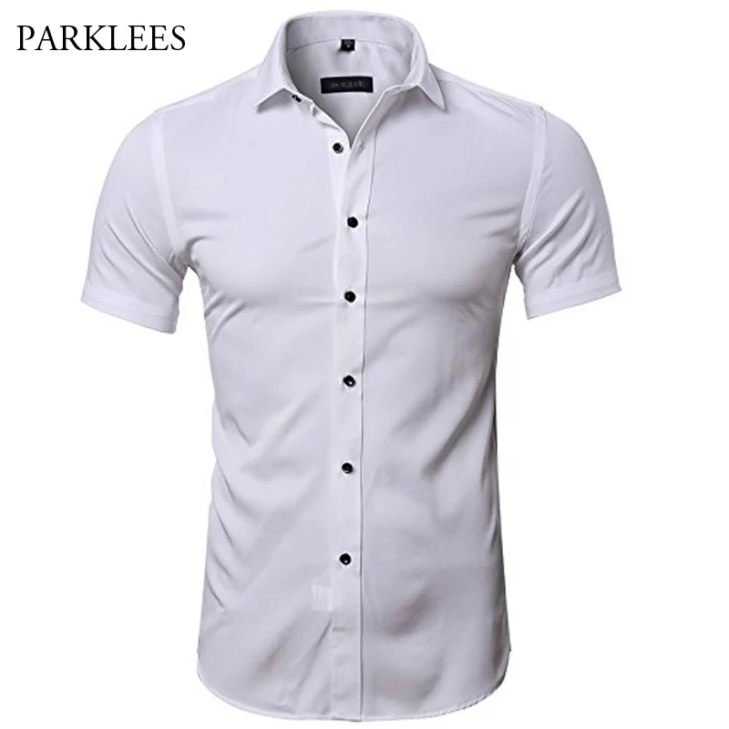 Mens Hipster Elastic Bamboo Fiber Dress Shirts Slim Short Sleeve Casual Button Down Work Shirt Easy Care Solid Non Iron Chemise
Mens Hipster Elastic Bamboo Fiber Dress Shirts Slim Short Sleeve Casual Button Down Work Shirt Easy Care Solid Non Iron Chemise