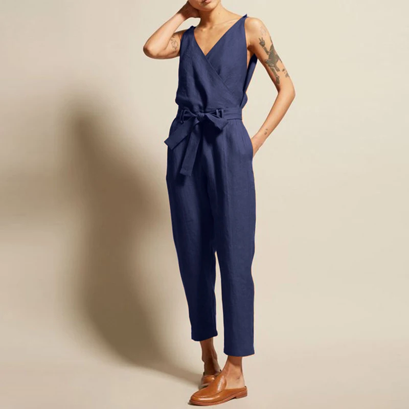 Women's Cotton Line Jumpsuit V-Neck Sleeveless Sashes Overalls Sexy Ankle-length Solid Plus Size 5XL 2019 Summer Jumpsuits Women
Women's Cotton Line Jumpsuit V-Neck Sleeveless Sashes Overalls Sexy Ankle-length Solid Plus Size 5XL 2019 Summer Jumpsuits Women