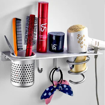 Practical Wall Mounted Hair Dryer Holder With 2 Hooks / Cup Nail Cliper Comb Toothpaste Toothbrush Storage Shelf Rack
Practical Wall Mounted Hair Dryer Holder With 2 Hooks / Cup Nail Cliper Comb Toothpaste Toothbrush Storage Shelf Rack
