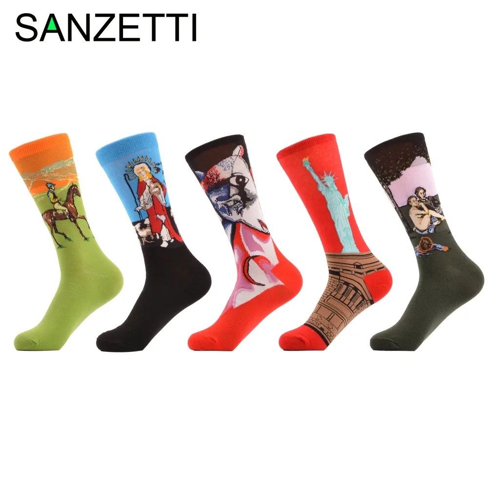 Image WARBOYS 5 pair lot Men s Soft Breathable Deodorant Fashion Pattern Colorful Stripe Happy Socks