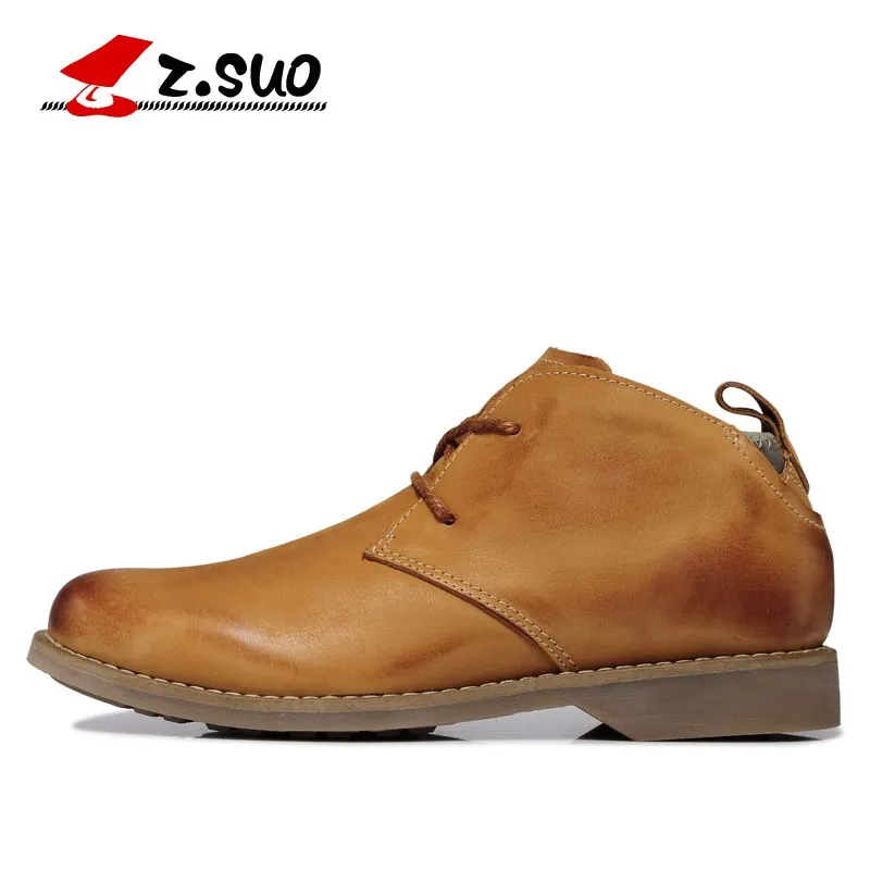 Z. Suo Quality Handmade Genuine Cow Leather Ankle Boots Fashion Martin Boots Men Leather Shoes