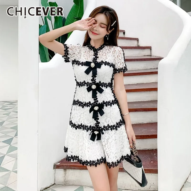 CHICEVER Summer Sweet Lace Hollow Out Patchwork Bow Dress For Women O Neck Short Sleeve High Wasit Slim A-line Mini The Dresses
CHICEVER Summer Sweet Lace Hollow Out Patchwork Bow Dress For Women O Neck Short Sleeve High Wasit Slim A-line Mini The Dresses