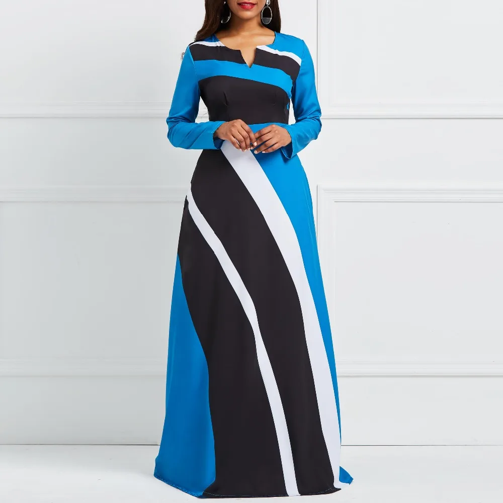 Women Elegant Dress 2018 Autumn A-Line V-Neck Zipper Stripe Color Block Ankle-Length Girl Fashion Office Lady African Long Dress
Women Elegant Dress 2018 Autumn A-Line V-Neck Zipper Stripe Color Block Ankle-Length Girl Fashion Office Lady African Long Dress