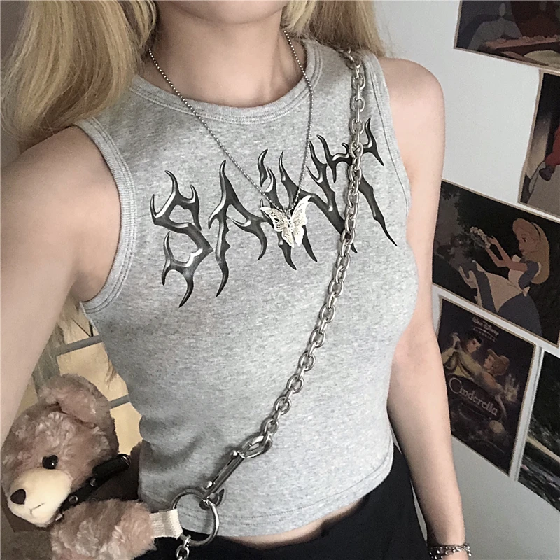 Gothic Punk Crop Tops Women Streetwear Thorns Flame Black Letter Print Tank Top Summer Sexy Sleeveless Loose Casual Harajuku Top
Gothic Punk Crop Tops Women Streetwear Thorns Flame Black Letter Print Tank Top Summer Sexy Sleeveless Loose Casual Harajuku Top