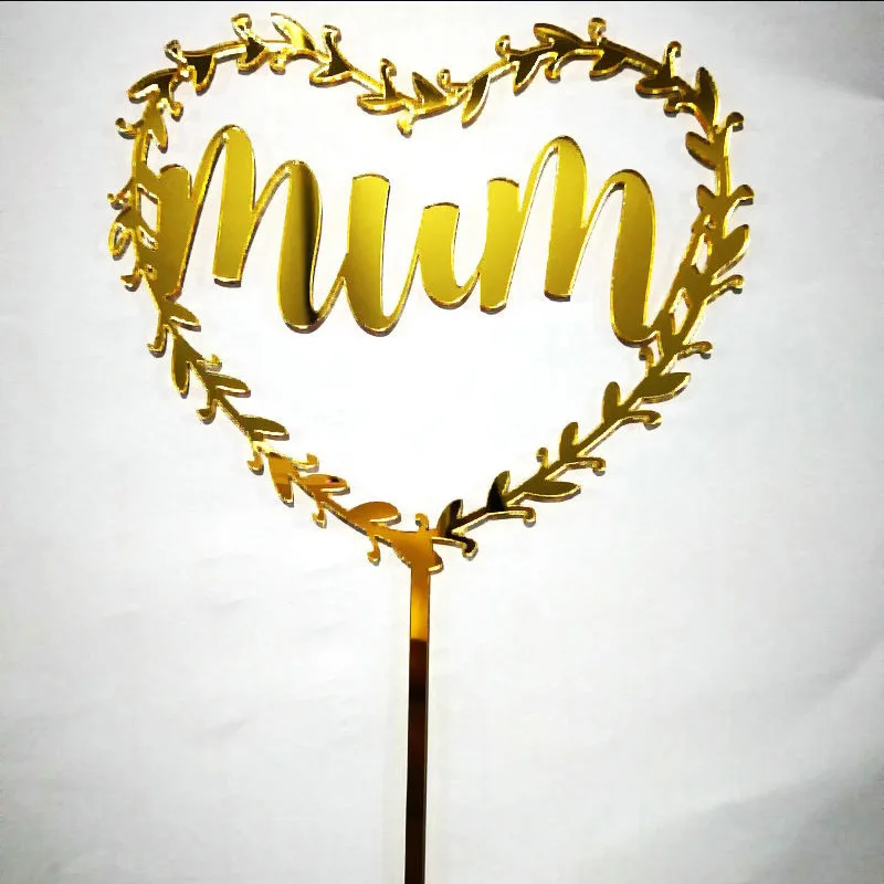 

"Happy Mother's Day"Acrylic Cake Topper 2019 Red/Gold Flower Heart Mum Cupcake Topper For Mom's Birthday Party Cake Decorations