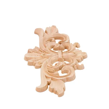 1 Pcs Solid Wood Long Flower Piece Furniture Decoration Decal Home Carving Wood Decoration