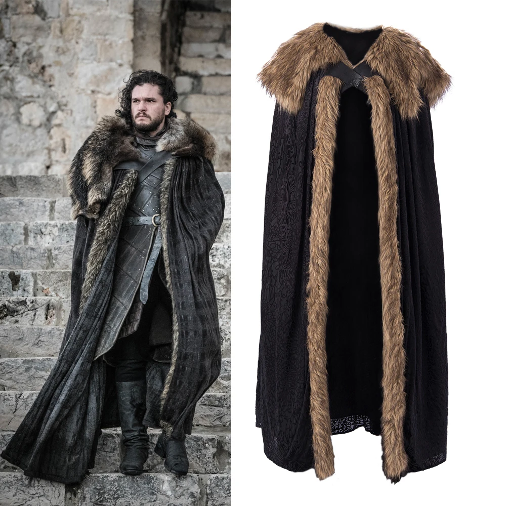 Game of Thrones Jon Snow Cosplay Cloak Season 8 Jon Snow Flocking Winter Cloak Halloween Party Cosplay Cloak Game of Thrones Jon Snow Cosplay Cloak Season 8 Jon Snow Flocking Winter Cloak Halloween Party Cosplay Cloak