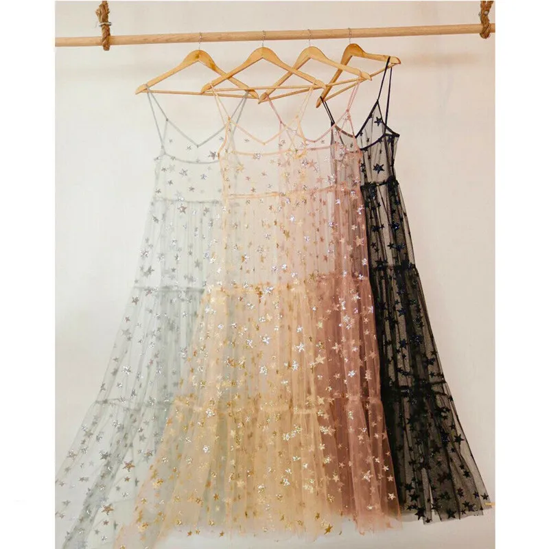 Summer Women Star Cover Long Dress Fashion Sleeveless Transparent See Through Mesh Maxi Dresses Lady Beachwear Sundress Vestido
Summer Women Star Cover Long Dress Fashion Sleeveless Transparent See Through Mesh Maxi Dresses Lady Beachwear Sundress Vestido
