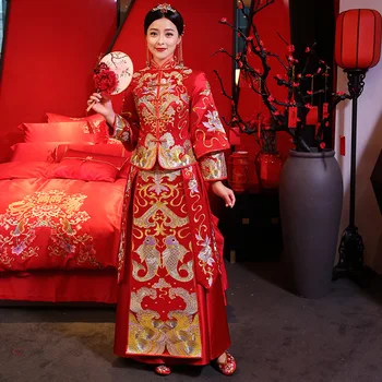 Vintage Full Length Asian Women Wedding Dress Ancient Bride Marriage Suit Traditional Embroidery Cheongsam Oriental Qipao
Vintage Full Length Asian Women Wedding Dress Ancient Bride Marriage Suit Traditional Embroidery Cheongsam Oriental Qipao