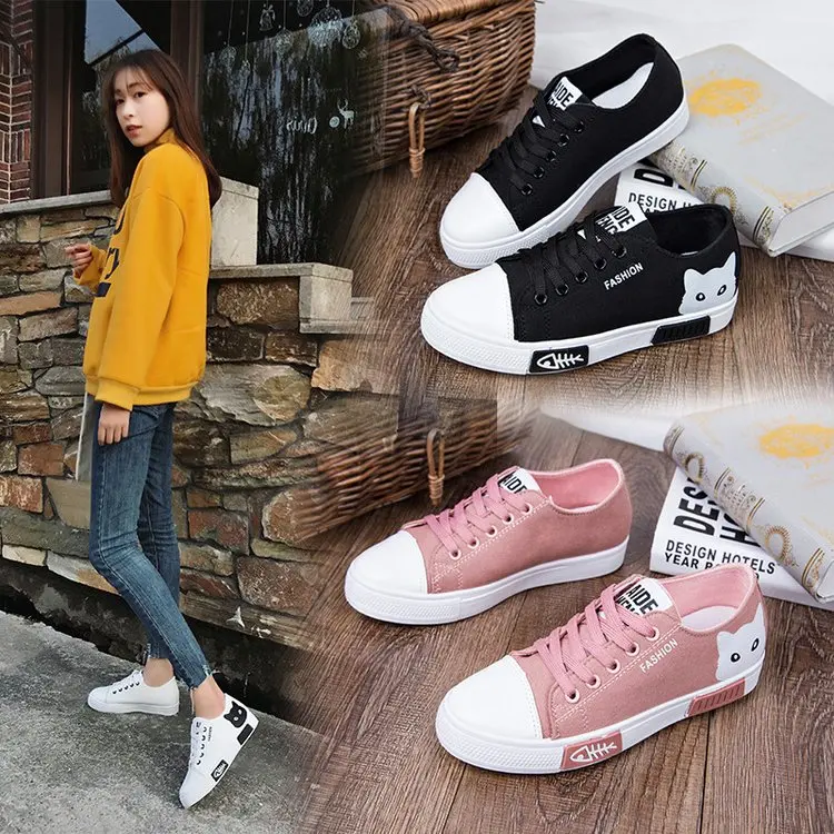 Casual Women Shoes Women Flats Canvas Shoes Fashion Sneakers Lace Up Cartoon Ladies Board Shoes Black Pink White Female Shoes
Casual Women Shoes Women Flats Canvas Shoes Fashion Sneakers Lace Up Cartoon Ladies Board Shoes Black Pink White Female Shoes