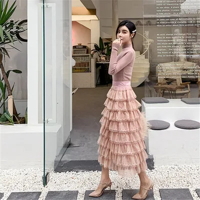 Oshangchaopin Women High Elastic Solid Turtleneck Korean Style Slim Fit Knitted Tops+High Waist Lace Multi-layer Long Cake Skirt
Oshangchaopin Women High Elastic Solid Turtleneck Korean Style Slim Fit Knitted Tops+High Waist Lace Multi-layer Long Cake Skirt