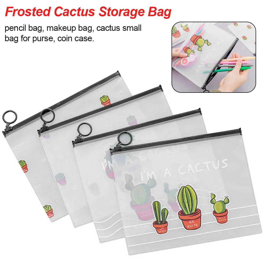 Small Cute fresh transparent frosted cactus storage bag Creative student large capacity pencil bag ring edge bag
Small Cute fresh transparent frosted cactus storage bag Creative student large capacity pencil bag ring edge bag
