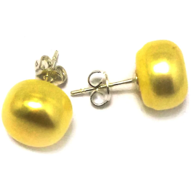 11-12mm Yellow Natural Cultured Button Pearl 925 Sterling Silver Stud Earring
11-12mm Yellow Natural Cultured Button Pearl 925 Sterling Silver Stud Earring