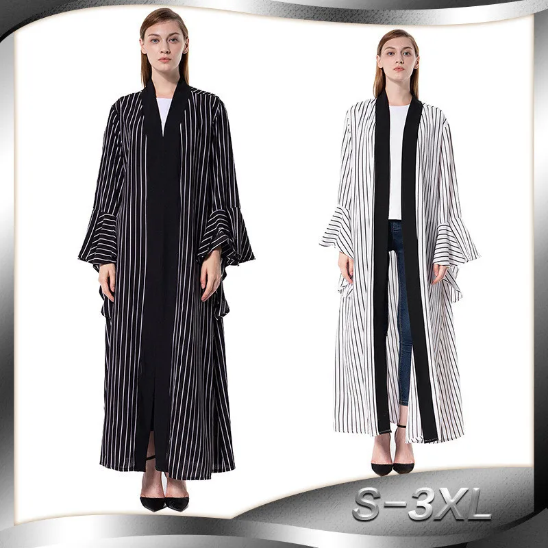 Muslim Abaya Dress Fashion Stripe Flare Sleeve Cardigan Robes Kimono Middle East Ramadan Arabic Turkish Loose Women Clothing
Muslim Abaya Dress Fashion Stripe Flare Sleeve Cardigan Robes Kimono Middle East Ramadan Arabic Turkish Loose Women Clothing