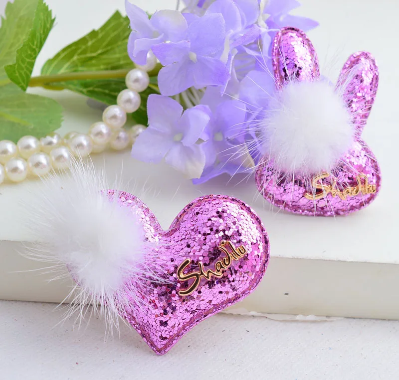 FJ034 Fashion girls korean hair clips high quality cony sequin heart pins cut rabbit design barrettes pink | Детская одежда и