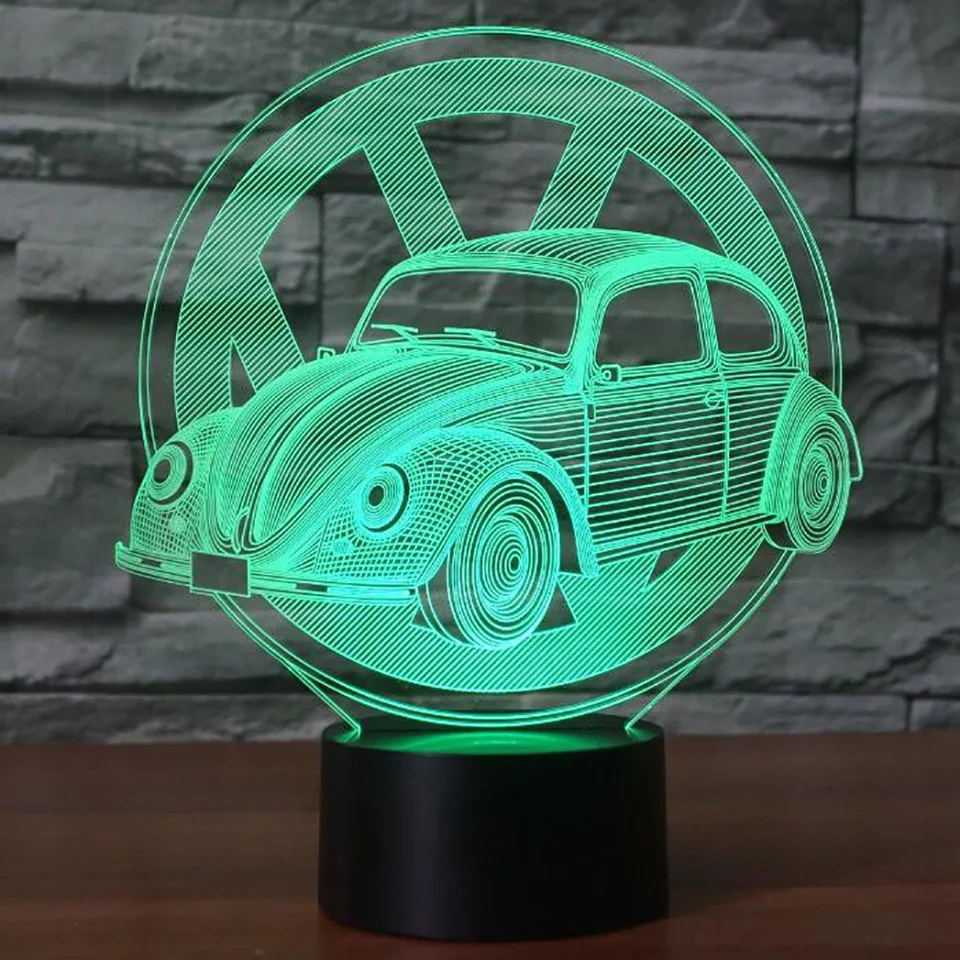 

Novelty Led 7 Colors Changing 3D Beetle Car Modeling Desk Lamp Illusion Nightlight Vehicle Usb Touch Light Fixture Bedside Decor