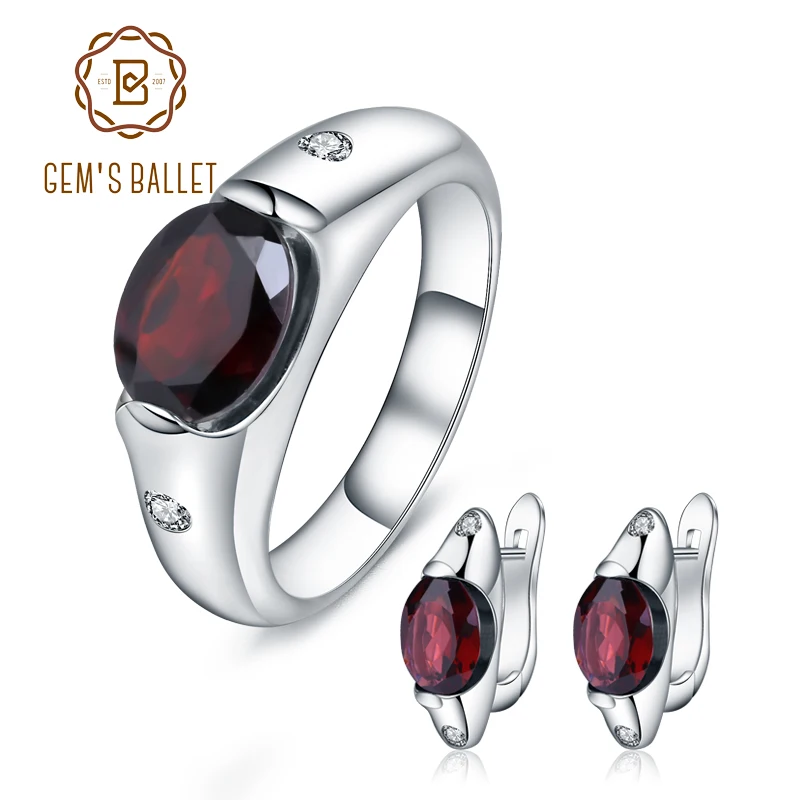 GEM'S BALLET 925 Sterling Silver Classic Engagement Fine Jewelry Natural Red Garnet Gemstone Ring Earrings Jewelry Set For Women
GEM'S BALLET 925 Sterling Silver Classic Engagement Fine Jewelry Natural Red Garnet Gemstone Ring Earrings Jewelry Set For Women
