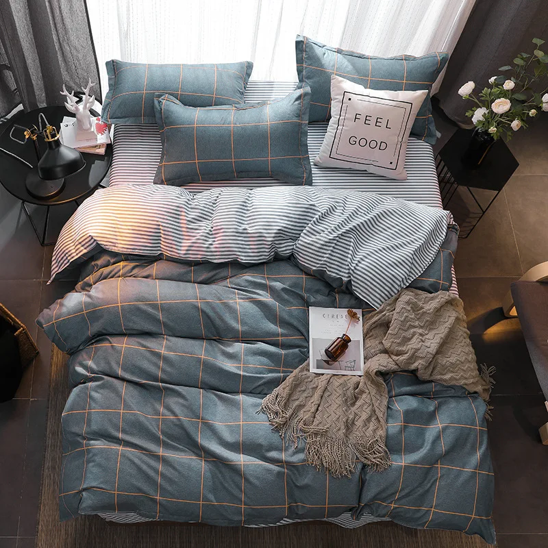 

Home Textile summer bedding set Brife style flat sheet Geometric bed set leopard bed linens white grid duvet cover set king size