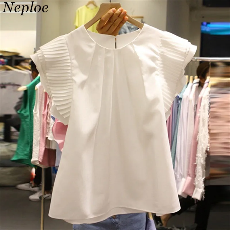 Neploe Solid White Black Women Blouse O-neck Short Sleeve blusas Pleated Female Tops Korean Fahion Loose Casual Shirts 67747
Neploe Solid White Black Women Blouse O-neck Short Sleeve blusas Pleated Female Tops Korean Fahion Loose Casual Shirts 67747