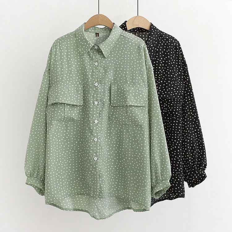 KYQIAO plus size women green dot shirt mori girls autumn spring Japanese style chic turndown collar green black dot blouse
KYQIAO plus size women green dot shirt mori girls autumn spring Japanese style chic turndown collar green black dot blouse