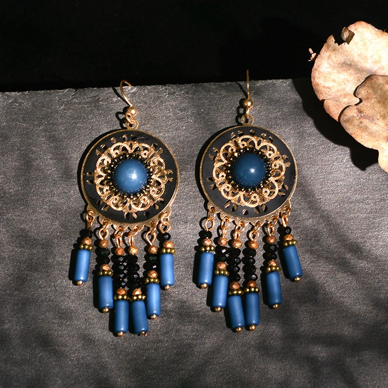 Tassel Earrings Blue Beads Round Charm Ear Drop Earrings Vintage Boho Style Earrings For Women Jewelry brincos bijoux
Tassel Earrings Blue Beads Round Charm Ear Drop Earrings Vintage Boho Style Earrings For Women Jewelry brincos bijoux