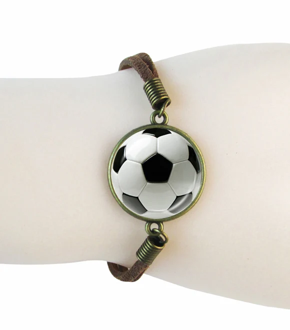 Image soccer ball bracelet glass dome football suede leather bracelets for women men bracelet  leather wrap jewelry bracelet pulseras
