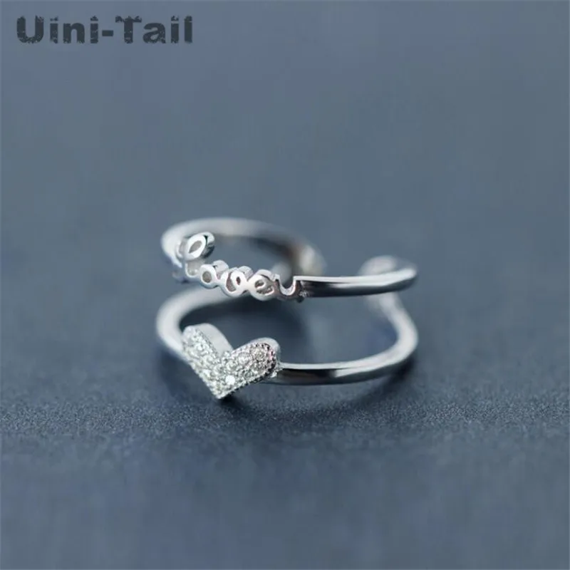 Uini-Tail hot new 925 sterling silver ring female temperament double micro-inlaid heart ring fashion letter love index finger
Uini-Tail hot new 925 sterling silver ring female temperament double micro-inlaid heart ring fashion letter love index finger