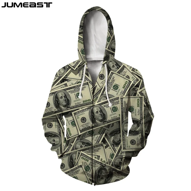 Jumeast Brand Men/Women 3D Printed Money Dollar Banknote Long Sleeve Jacket Sport Pullover Fashion Spring Zipper Hoodies
Jumeast Brand Men/Women 3D Printed Money Dollar Banknote Long Sleeve Jacket Sport Pullover Fashion Spring Zipper Hoodies